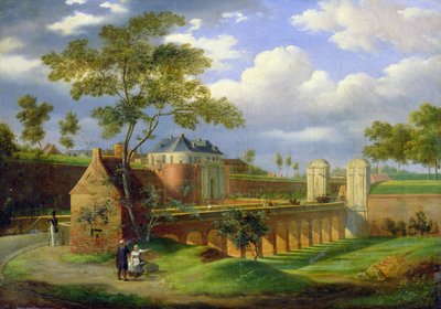 Uitzicht op de Porte de Valenciennes in Douai door Joseph Louis Leborne